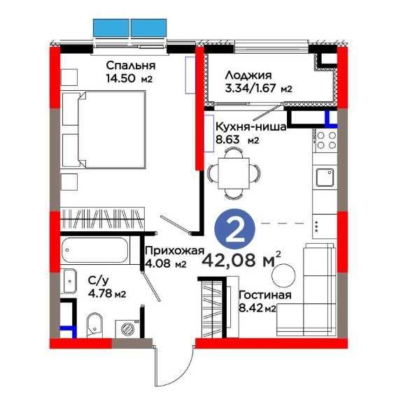 2-room apartment, 42.08 m², Tashkent, Yashnabad District, for sale