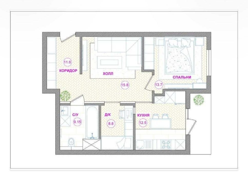 2-room apartment, 55 m², Tashkent, Yashnabad District, for sale
