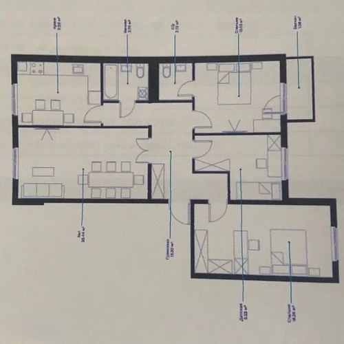 4-xonali kvartira, 94 m²