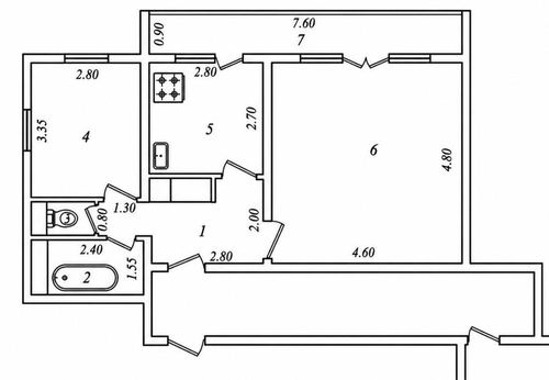 2-room apartment, 64 m²