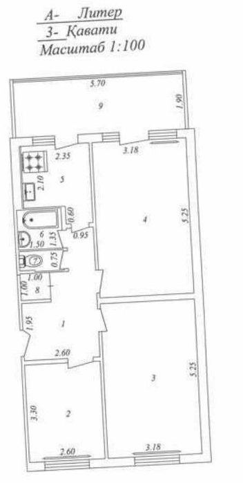 3-xonali kvartira, 72 m²