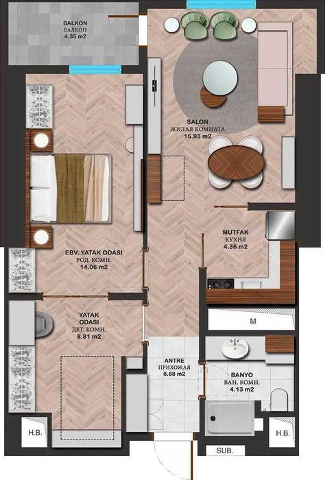 2-room apartment, 59 m²