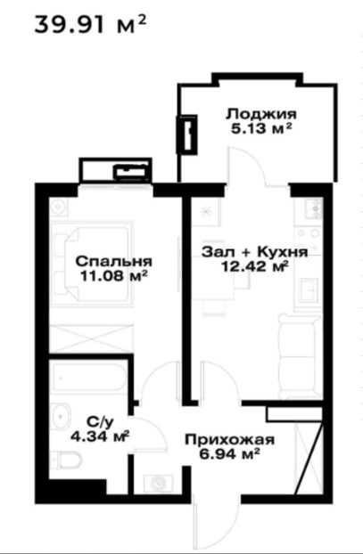 1-room apartment, 40 m²