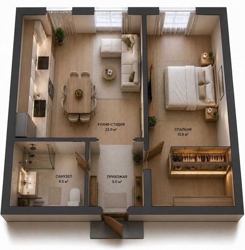 2-room apartment, 50 m²