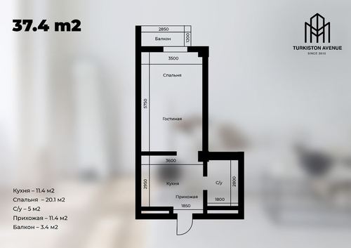 1-room apartment, 37.4 m²