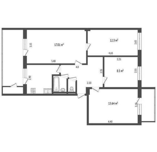 4-xonali kvartira, 91 m²