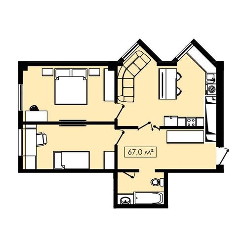 3-xonali kvartira, 67 m²
