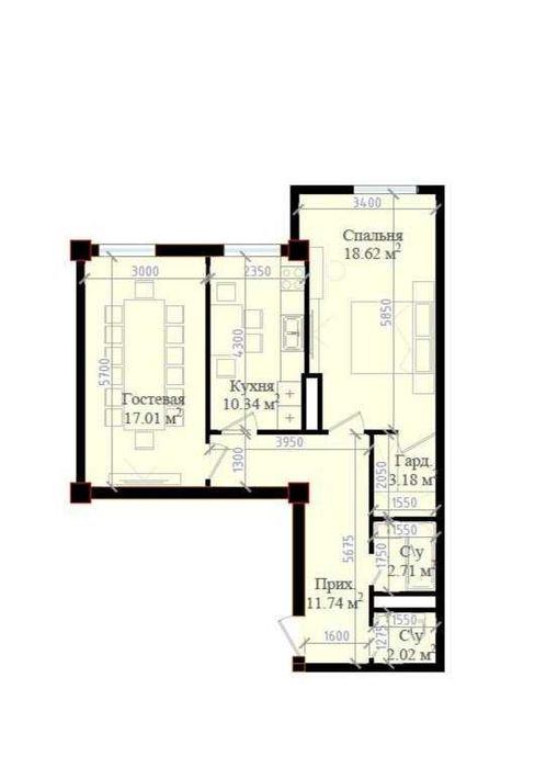 3-xonali kvartira, 66 m²