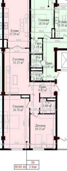 3-xonali kvartira, 101 m²