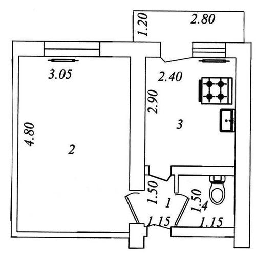 1-room apartment, 28 m²