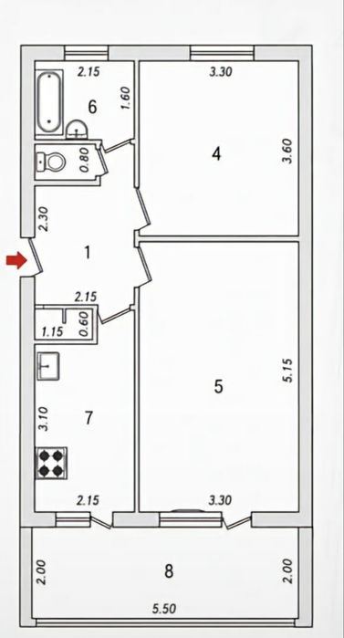 2-комнатная квартира, 58 м²