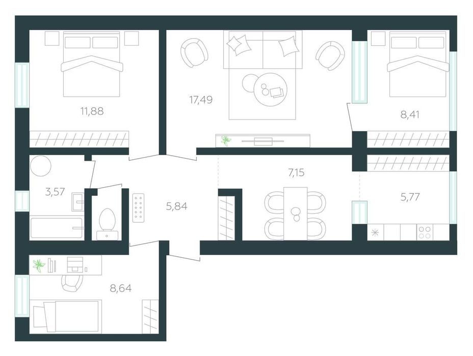 3-room apartment, 68.75 m², Zangiata, for sale