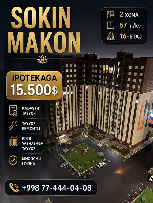 2-xonali kvartira, 57 m²