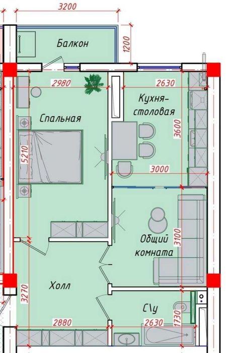 2-xonali kvartira, 52.82 m²