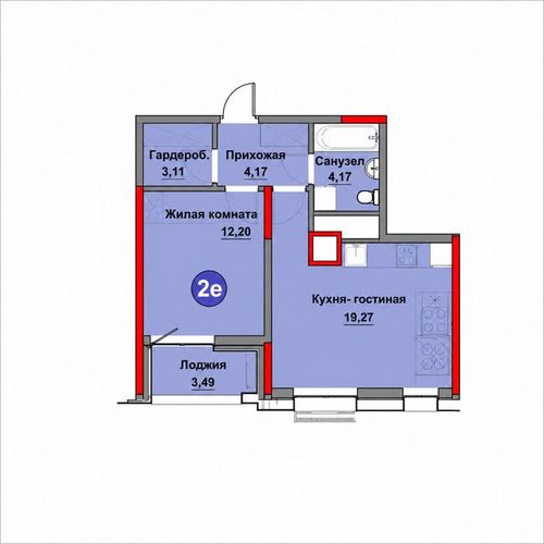 2-xonali kvartira, 45 m²