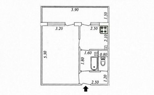 1-room apartment, 38 m²