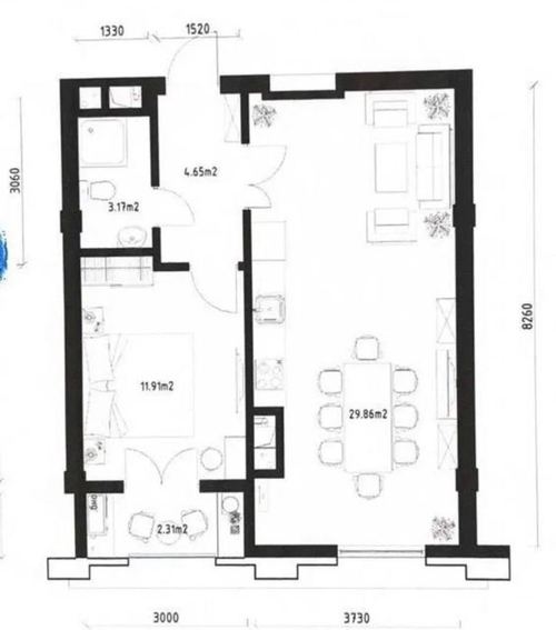 2-комнатная квартира, 52 м²