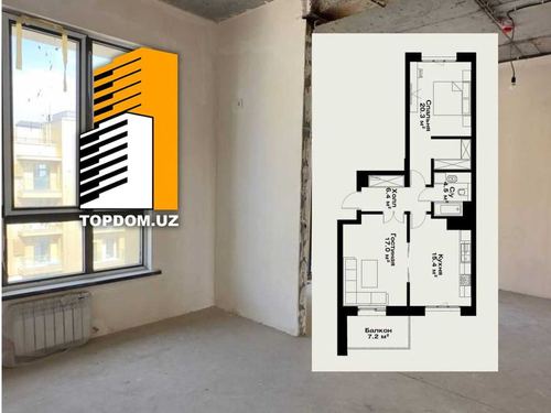 3-xonali kvartira, 64 m²