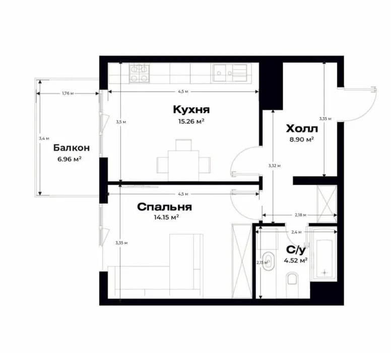 1-комнатная квартира, 41 м², Ташкент, Мирзо-Улугбекский район, на продажу