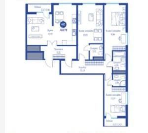 4-комнатная квартира, 123 м²