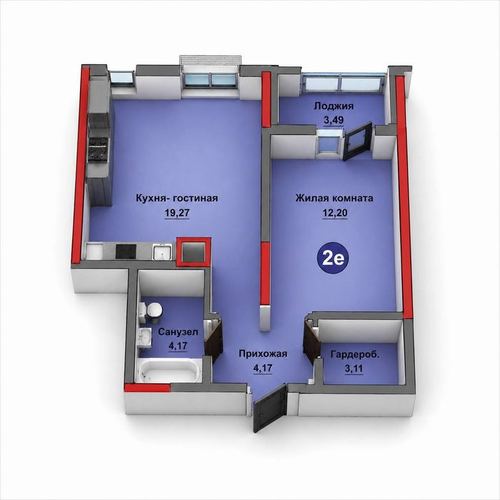 2-xonali kvartira, 45 m²