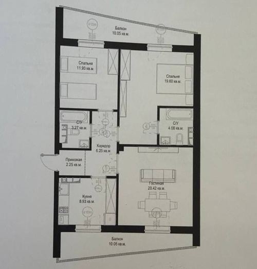 3-xonali kvartira, 84 m²