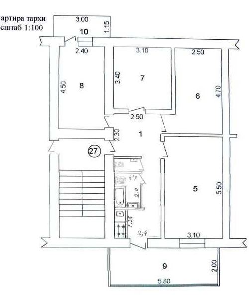 4-xonali kvartira, 82 m²