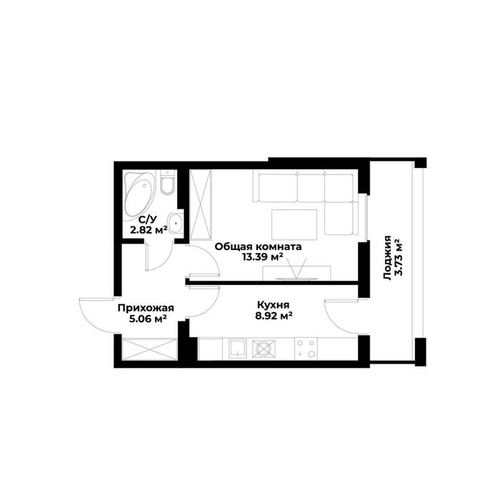 1-комнатная квартира, 33 м²