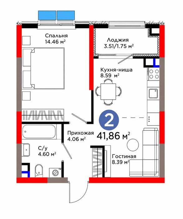 2-комнатная квартира, 42 м², Ташкент, Яшнабадский район, на продажу