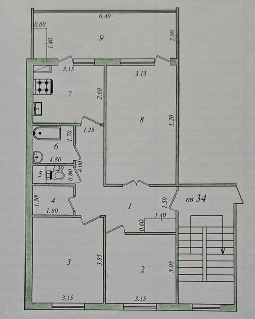 3-комнатная квартира, 77 м²