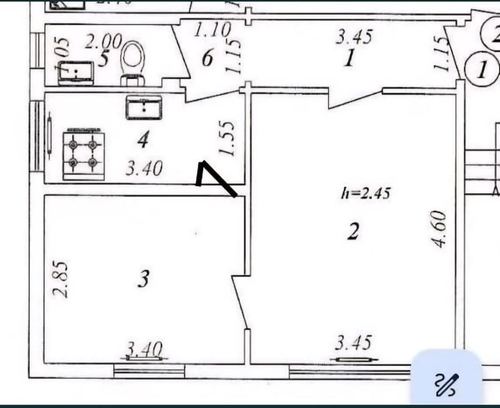 2-xonali kvartira, 42 m²