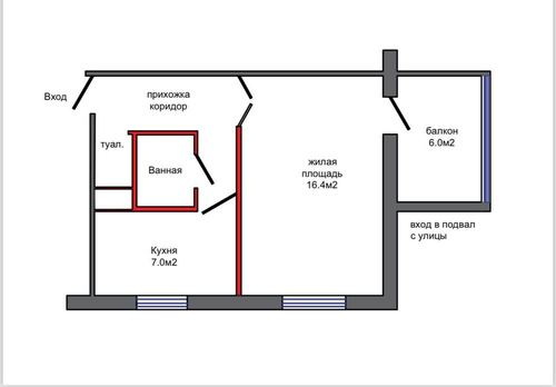 1-xonali kvartira, 36 m²