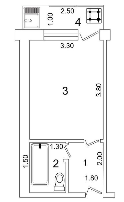 1-xonali kvartira, 21 m²