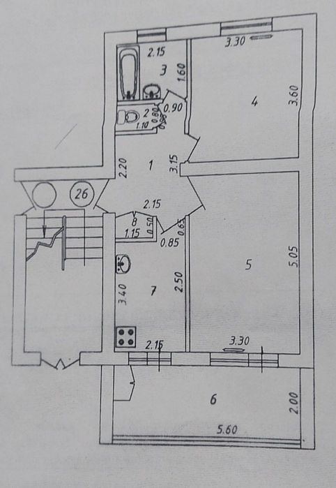 2-xonali kvartira, 60 m²