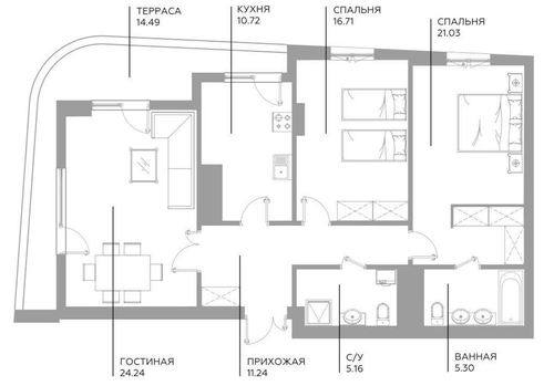 3-xonali kvartira, 103.6 m²
