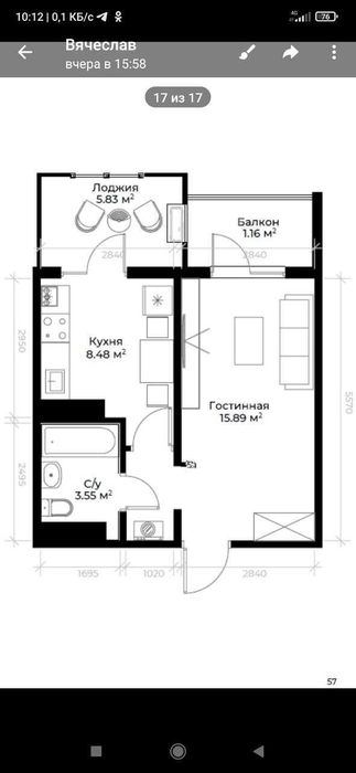 1-xonali kvartira, 37 m²