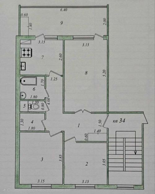 3-xonali kvartira, 77 m²
