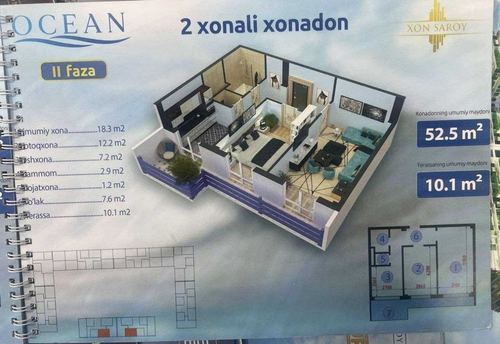 2-xonali kvartira, 64 m²