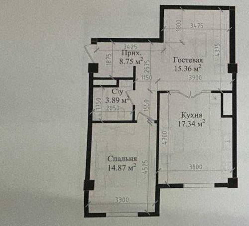 2-xonali kvartira, 60 m²