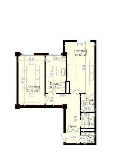 3-xonali kvartira, 66 m²