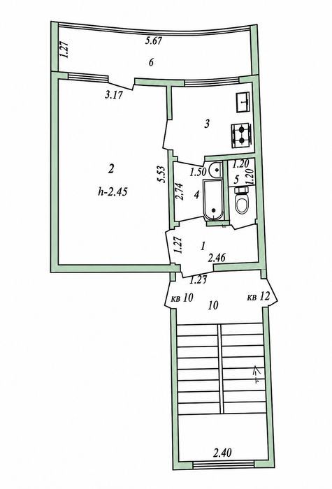 1-комнатная квартира, 38 м²
