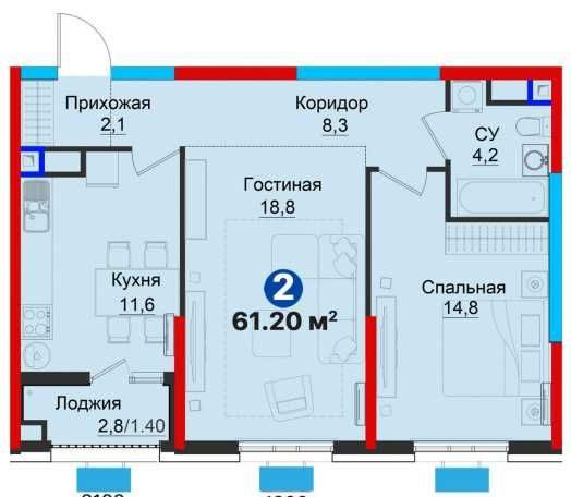 2-xonali kvartira, 61.2 m², Toshkent, Yashnobod tumani, sotuvga