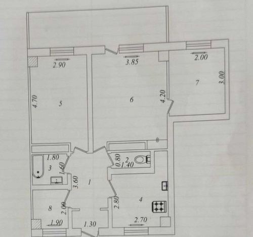 3-xonali kvartira, 57 m²