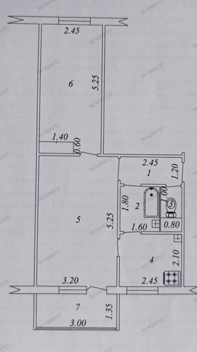 2-xonali kvartira, 50 m²