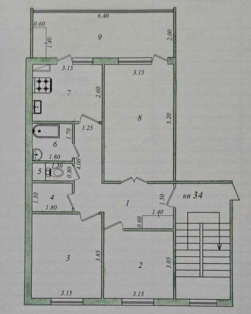 3-xonali kvartira, 77 m²