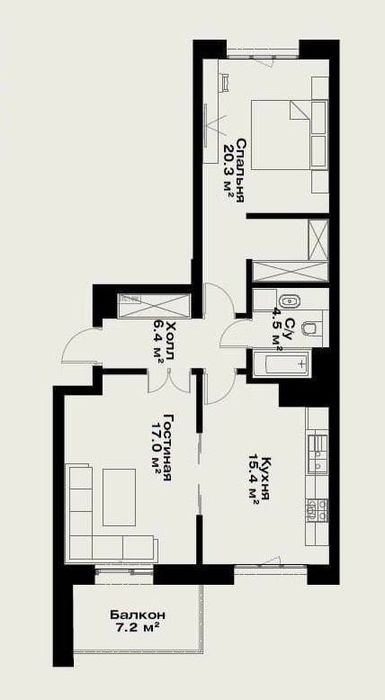 3-xonali kvartira, 63 m²