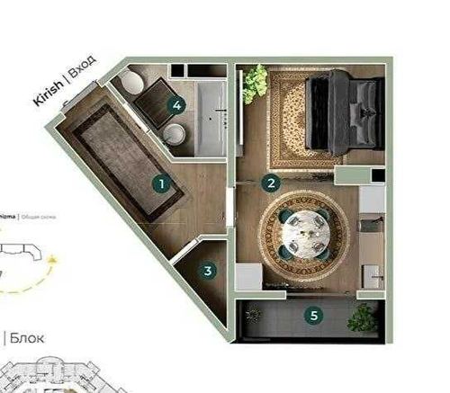 1-room apartment, 32 m²