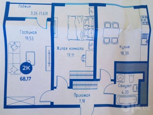 3-room apartment, 68 m²