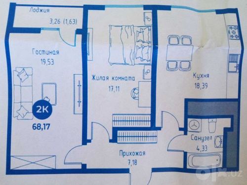 2-room apartment, 68.17 m²