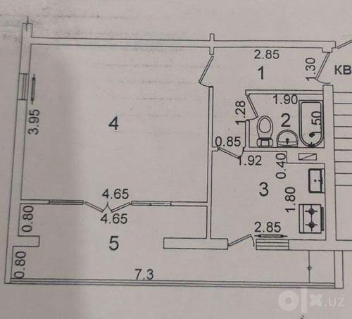 1-xonali kvartira, 42 m²